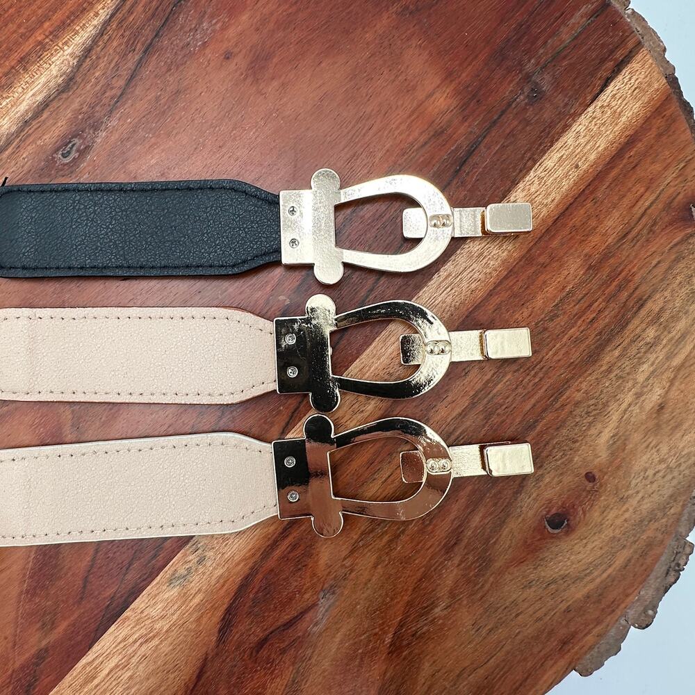 NWOT Women Stretchy Skinny Belt Size L Elastic Gold Buckle Minimalist Retro 39in - Picture 5 of 6